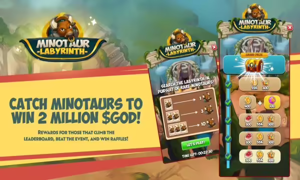 Play to Earn $GOD in King of Destiny’s 2 New Events - Minotaur Labyrinth Now Live | PlayToEarn